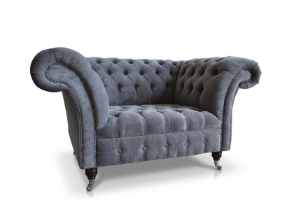 Sessel Couch Polster Sofa Chesterfield Couchen 1,5 Sitzer Einsitzer Grau Textil