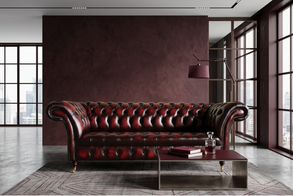 Bordaux Chesterfield Dreisitzer Luxus Wohnzimmer 3-er Couch