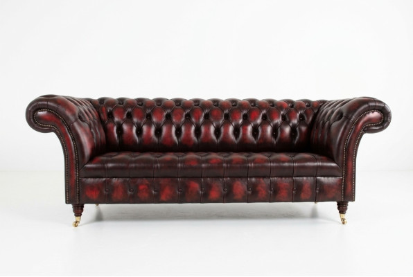Bordaux Chesterfield Dreisitzer Luxus Wohnzimmer 3-er Couch