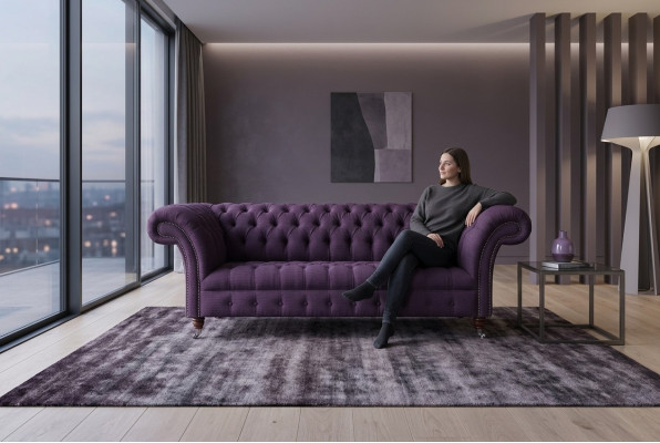 Moderner Lila Chesterfield Dreisitzer Wohnzimmer 3-er Sofa