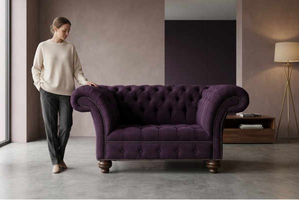 Sessel Chesterfield Design Stoff Couch 1.5 Sitzer Polster Sofas Lounge Samt Lila