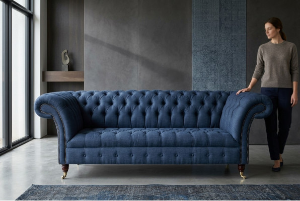 Chesterfield Couch Sitz Textil Stoff Couchen Sofas Sofa Polster Samt 3 Sitzer