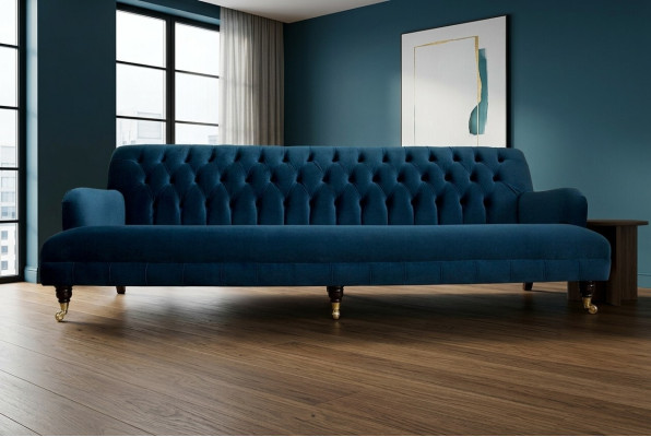 Großer blauer Chesterfield Viersitzer xxl Luxus Sofa Couch Polster Möbel