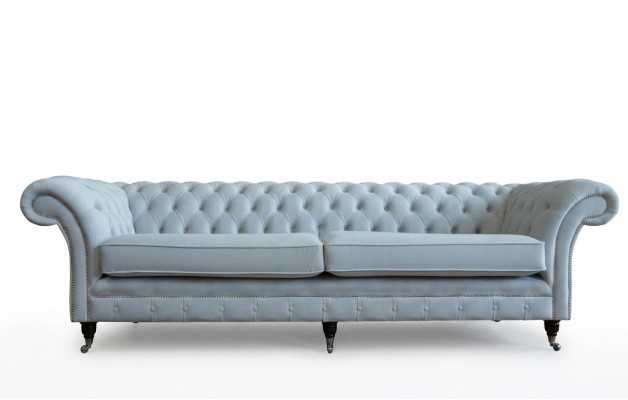 Grauer Chesterfield 4 Sitzer Polster Couch Modern Stil Samt Textil Stoff Sofa