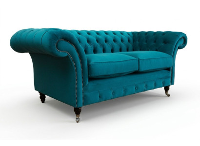 Chesterfield Sofa 2er Polster Designer Couchen Sofas Garnitur Türkis Samt Neu