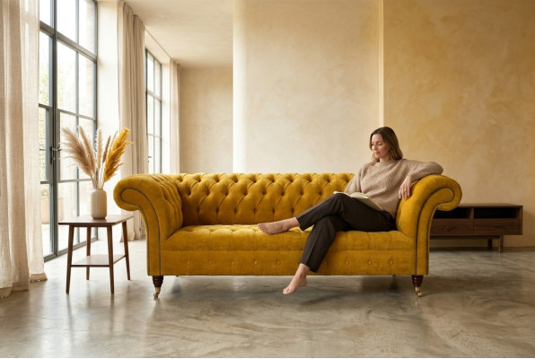 Designer gelber Chesterfield 3-Sitzer Luxus Dreisitzer Couch