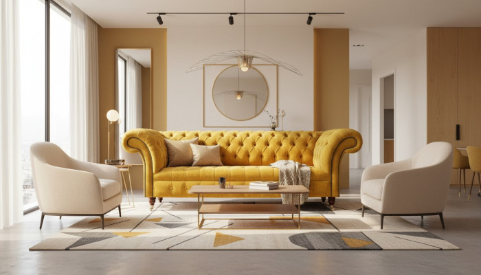Designer gelber Chesterfield 3-Sitzer Luxus Dreisitzer Couch