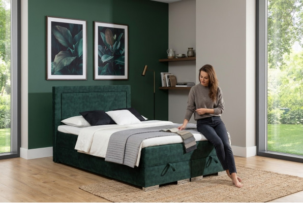 Himmplisches Boxspringbett Doppeltes Bett mit Matratze und Topper Grünes Betten