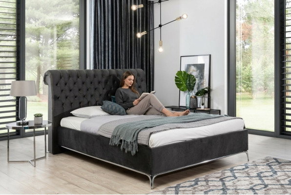 Schwarzes Chesterfield Luxus Doppelbett Designer Schlafzimmer Möbel
