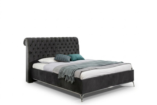 Schwarzes Chesterfield Luxus Doppelbett Designer Schlafzimmer Möbel