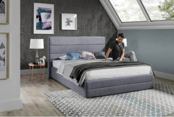 Klassisch Graue Designer Bett Schlafzimmer Textil Leder Polster 180x200cm Neu