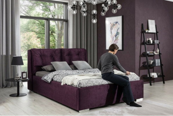 Lila Polsterbett Bett Ehebett Textil Designerbett Doppelbett Bettgestell Betten