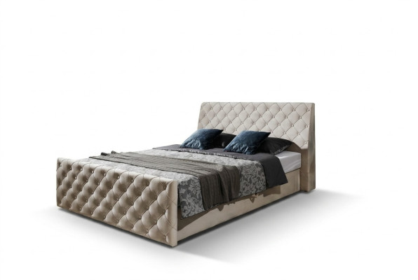 Chesterfield Bett Schlafzimmer Betten Textil 200x200cm Samt Big Hotel Beige Neu