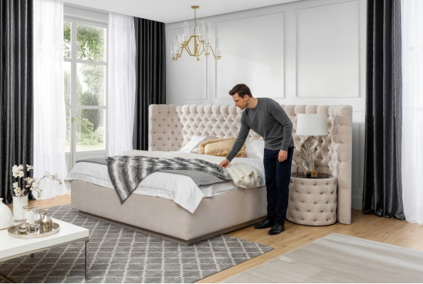 Chesterfield Hotel Doppel Polster Leder Bett Luxus Schlafzimmer Betten