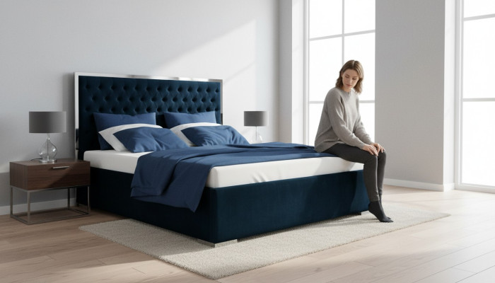 Bett Polster Design Luxus Doppel Betten Blau180x200cm Schlaf Zimmer Leder Hotel