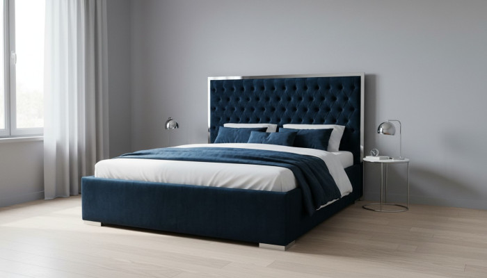 Bett Polster Design Luxus Doppel Betten Blau180x200cm Schlaf Zimmer Leder Hotel
