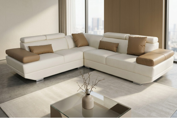 Ledersofa Couch Wohnlandschaft Eck Garnitur Design Modern Sofa L-Form mit USB