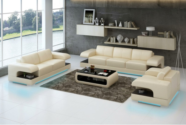 Ledersofa Couch Wohnlandschaft 321 Sofagarnitur Neu Design Modern Sofa mit USB