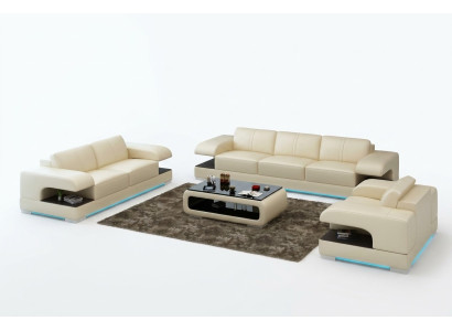 Ledersofa Couch Wohnlandschaft 321 Sofagarnitur Neu Design Modern Sofa mit USB