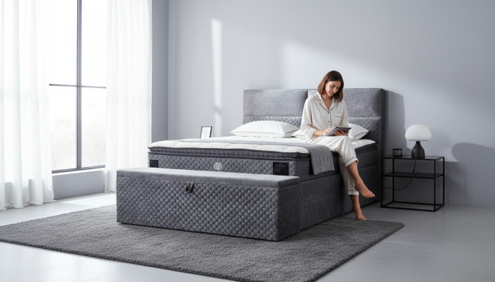 Modernes Designer Luxury Bett mit 2 Nachttischen und Sitzbank Möbel Zimmer 4tlg