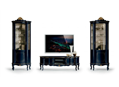 Luxus Set Garnitur 3tlg rtv mit 2x Vitrine Blau Italienische Luxus Möbel Barock Stil