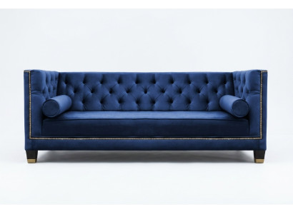 Blauer Chesterfield Dreisitzer Stoff Wohnzimmer Design Couchen