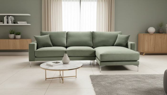 Salbeigrün Grün Ecksofa Stoff Wohnzimmer Design Couchen Polster Sofa Sofas Neu