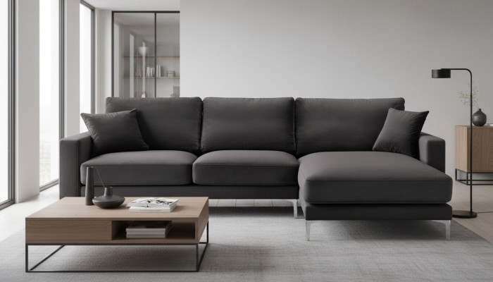 Schwarz Samt Ecksofa Stoff Wohnzimmer Design Couchen Polster Sofa Sofas Neu