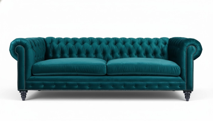 Chesterfield Dreisitzer Kreative Möbel Textil Stoff Blaugrün Wohnzimmer Modern