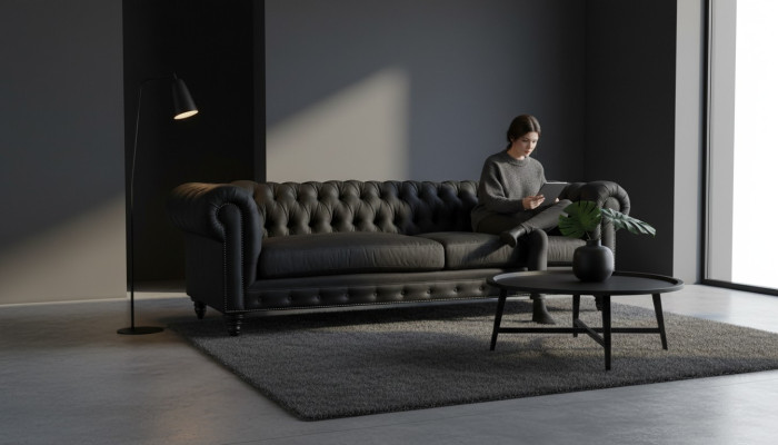 Chesterfield Schwarz Wohnzimmer Modern Dreisitzer Kreative Möbel Textil Stoff