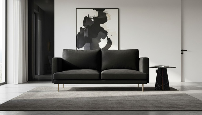 Schwarz Sofa Sofas Chesterfield Dreisitzer Stoff Wohnzimmer Couchen Polster Neu