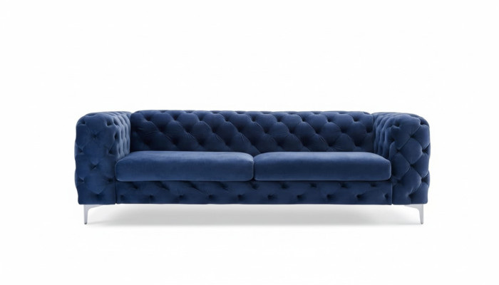 Chesterfield Dreisitzer Blau Sofa Wohnzimmer Modern Samt Möbel Textil Stoff Neu