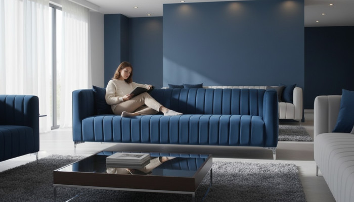 Wohnzimmer Blau Dreisitzer Stoff Design Couchen Polster Sofa Sofas Blaue Möbel