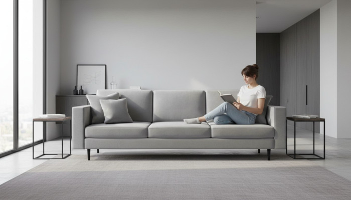 Grau Stoff Polster Sofa Wohnzimmer Design Couchen Sofas Neu Textil Viersitzer