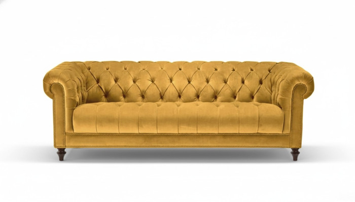 Gelb Dreisitzer Stoff Wohnzimmer Design Couchen Polster Sofa Sofas Chesterfield