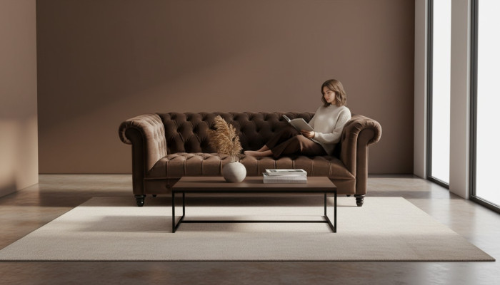 Braune Samt Couch Luxus Polster Chesterfield Möbel Sofa mit Knöpfen Dreisitzer