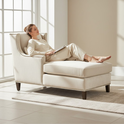 Chaiselongue Liegen Möbel Ottomane Wohnzimmer Design Sofa Beige Stoff Liege