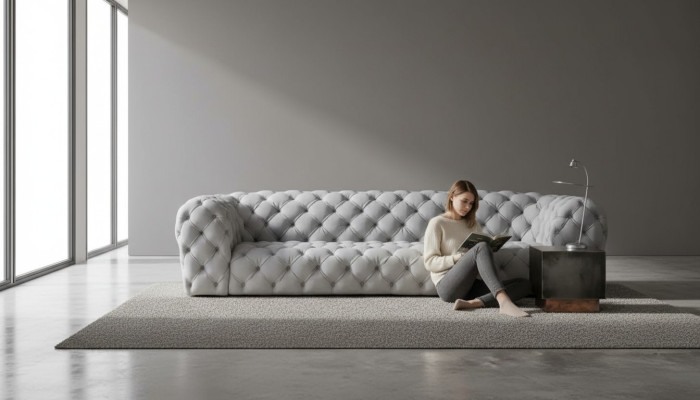 Grau Chesterfield Wohnzimmer Modern Design Couchen Sofa Möbel Stoff Big xxl Neu