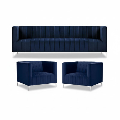 Navy Blau Sofagarnitur Dreisitzer Stoff Neu Kreative Design Sofa 2 Sessel Modern