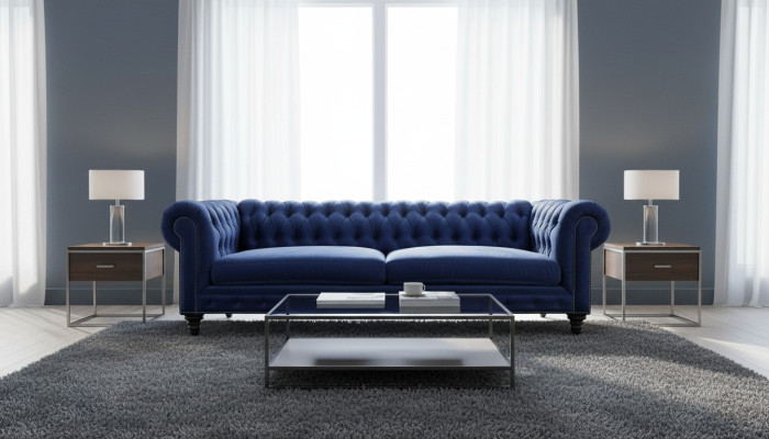 Blau Chesterfield Dreisitzer Modern Design Couchen Sofa Möbel Stoff Sofas Neu
