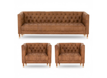 Braune Samt Chesterfield 2 Sessel Leder Modern Design Möbel Sofa Set Sofas Neu