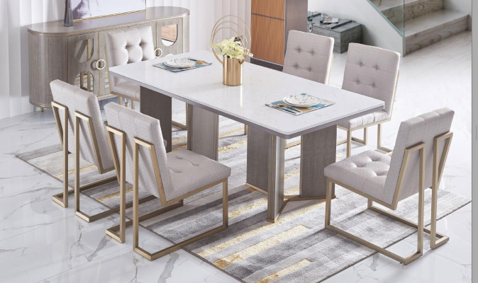 Designer Ess Zimmer Stuhl Set Metall Textil Sessel 6x Lounge Stühle