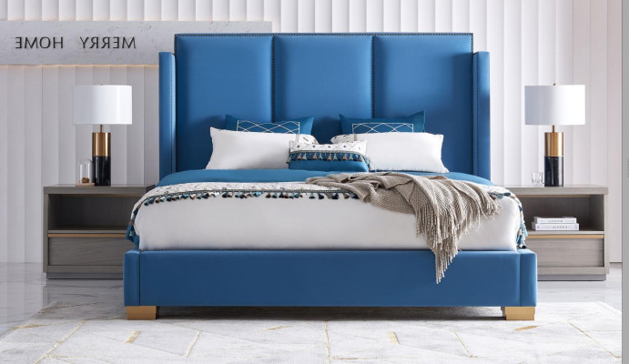 Schlafzimmer Design luxus Bett 180x200 Textil Doppel Bettgestell Blau