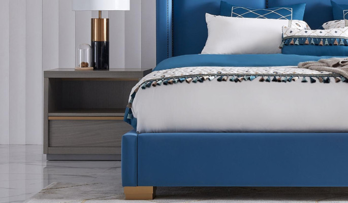 Bett Leder 2x Nachttisch 3 tlg. Schlafzimmer Set Möbel Moderne Luxus