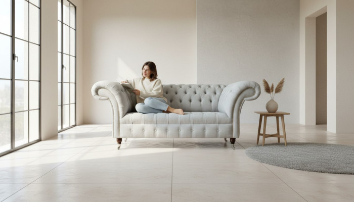 Chesterfield 2 Sitzer Wohnzimmer Couch Sofa Polster Textil Stoff Garnitur Neu
