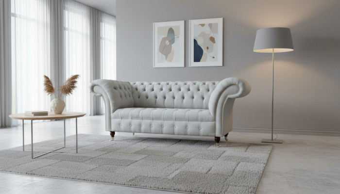 Chesterfield 2 Sitzer Wohnzimmer Couch Sofa Polster Textil Stoff Garnitur Neu