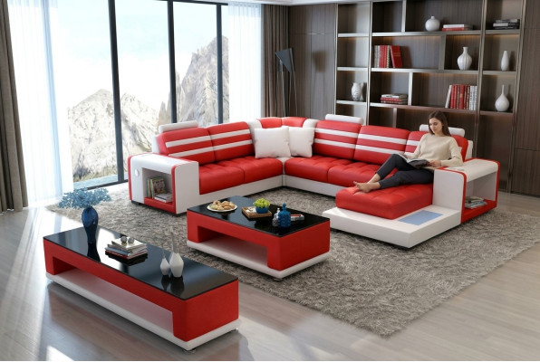 Ecksofa Polster Ecksofa U Form Couchtisch Sideboard Ledersofa Wohnlandschaft