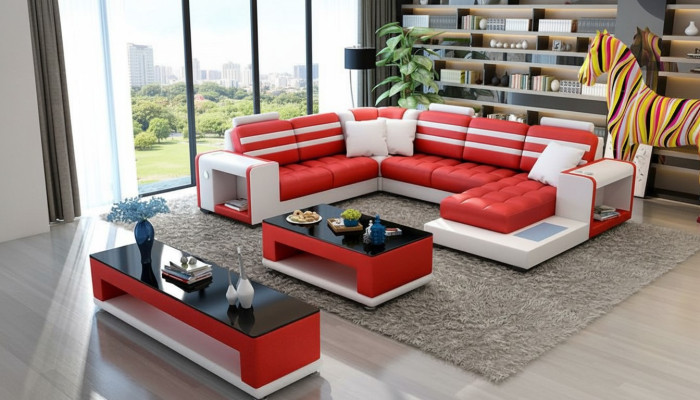 Ecksofa Polster Ecksofa U Form Couchtisch Sideboard Ledersofa Wohnlandschaft
