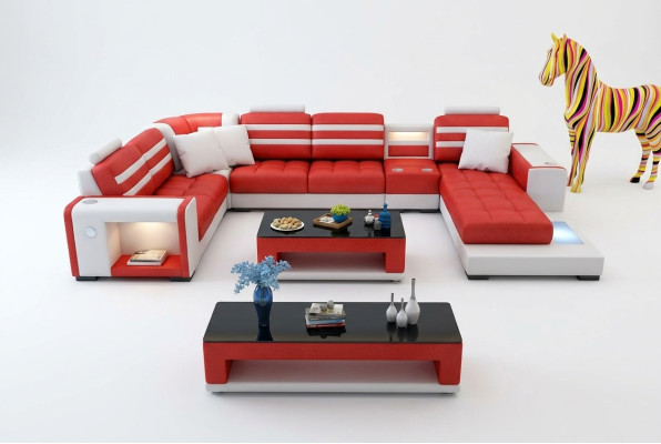 Ecksofa Polster Ecksofa U Form Couchtisch Sideboard Ledersofa Wohnlandschaft