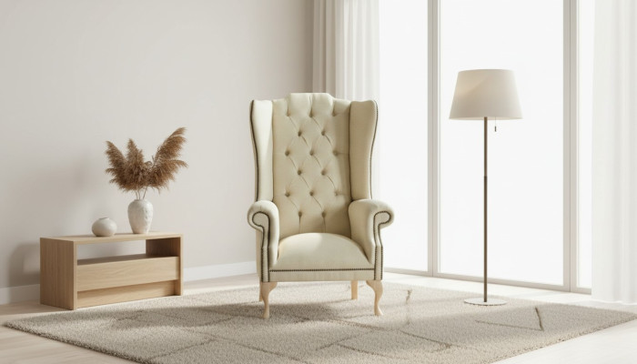 Beige Chesterfield Ohrensessel Polstersofas Klassische Stuhl der Premium Klasse